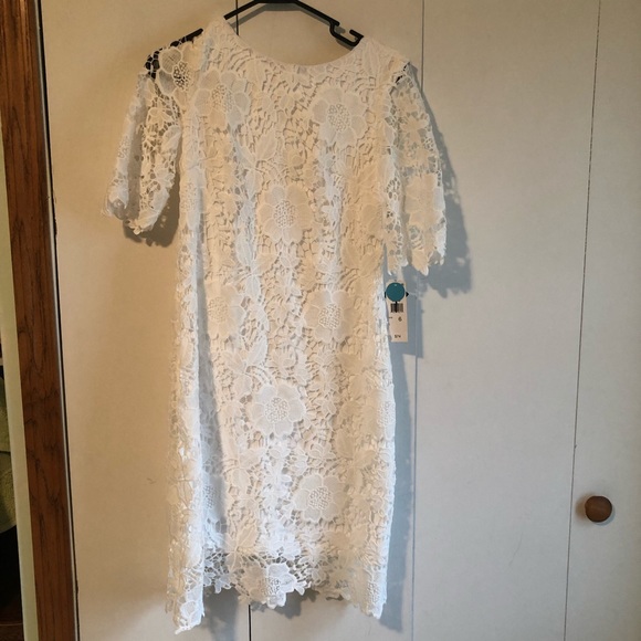 Elegant White Lace Knee Length Dress - Picture 1 of 5